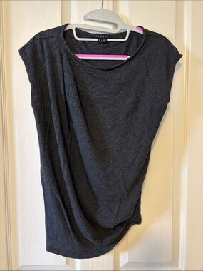Theory Charcoal Draped Cap-Sleeve Top